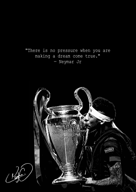 Neymar Jr. kisses the Champions League trophy