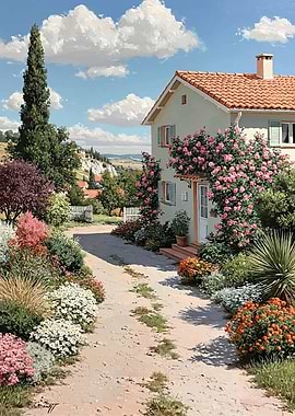Idyllic Countryside Villa with Blooming Roses