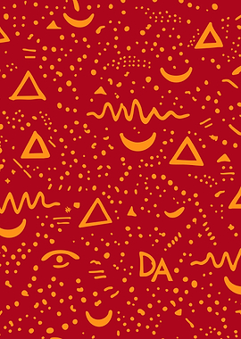 Abstract Red and Yellow Random Doodle Art Pattern