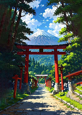 Torii Gates Leading to Mount Fuji