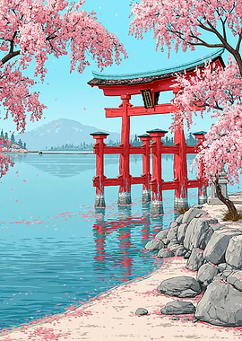 Torii Gate in Cherry Blossoms