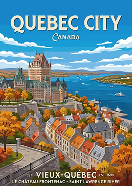 Quebec City Vintage Travel Poster