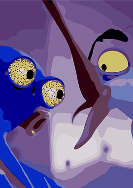 Two cartoon characters with large eyes