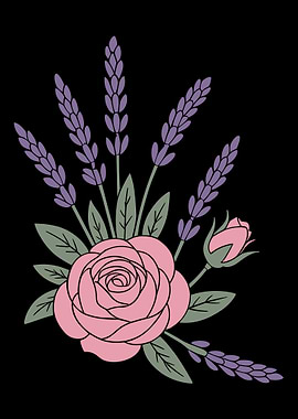 colorful pink roses purple flowers with green leaves cool graphic cute design