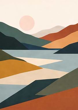 Abstract Geometric Mountain Landscape