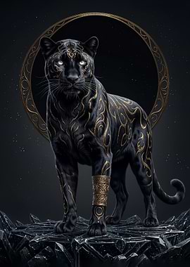 A majestic Black Panther with Gold Ornaments