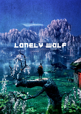 Lonely Wolf Samurai in Serene Landscape