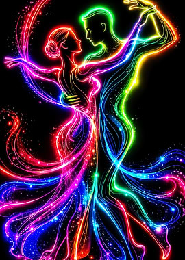 Neon Dancers in Rainbow Glow