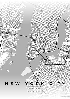 New York City Black and White Map