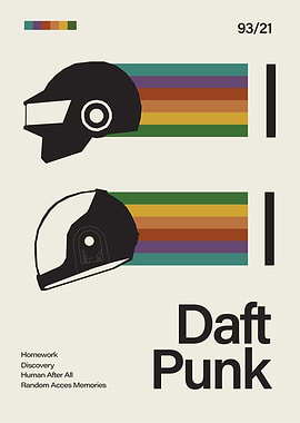 Daft Punk Helmets Minimalist Poster