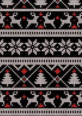 Christmas Knit Pattern with Reindeer and Trees