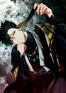 Man with Snake in Traditional Japanese Attire