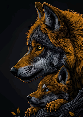 Two Wolves in Profile
