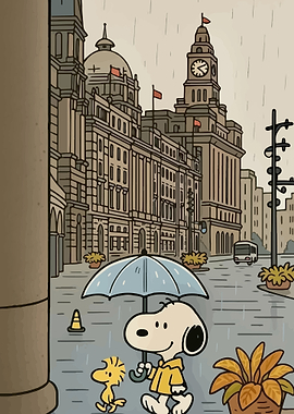 Snoopy and Woodstock in the Rain