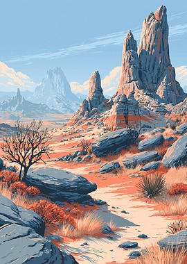 Desert Landscape with Rock Formations