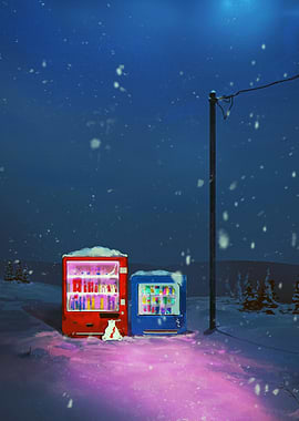 Snowy Vending Machines at Night