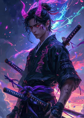 Demon Samurai with Glowing Horns