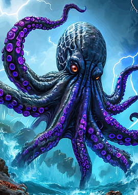 Giant Kraken in a Lightning Storm