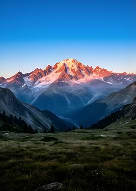 Sunrise over snow-capped mountains