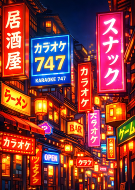 Japanese Night Neon Landscape