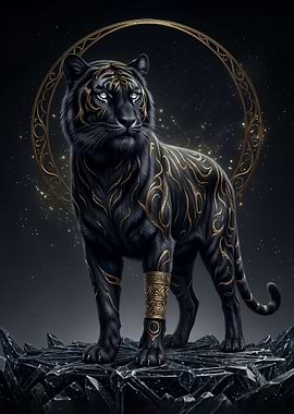 A majestic Black Tiger with Gold Ornaments