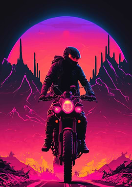 Retro Motorcycle Rider at Sunset