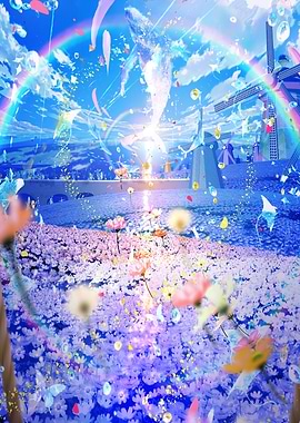 Whimsical Whale and Flower Field