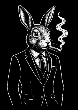 Rabbit in a Suit Smoking a Cigar