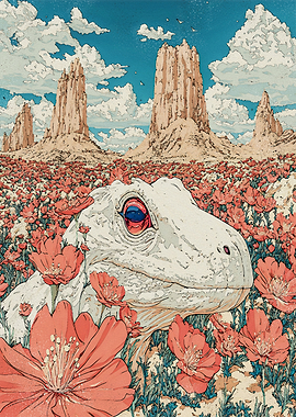 Dinosaur in a Field of Poppies