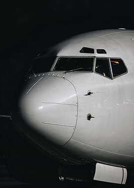 Close-up of an Airplane Cockpit at Night