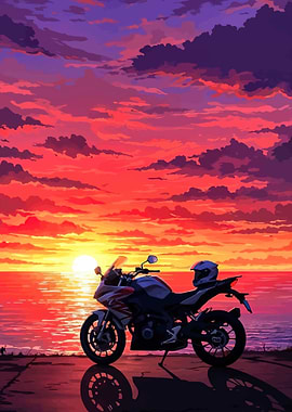 Motorcycle Sunset Reflection