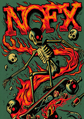 Skeleton Skater on Fire