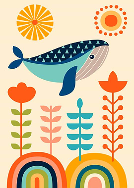 Whale and Sun with Rainbows