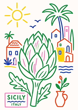 Sicily Artichoke Travel Poster Print