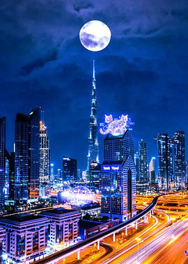 Futuristic Dubai Skyline at Night