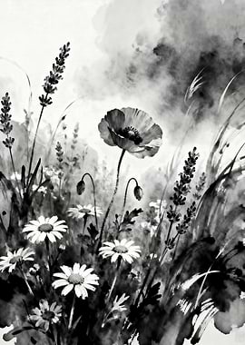 Black and White Floral Painting