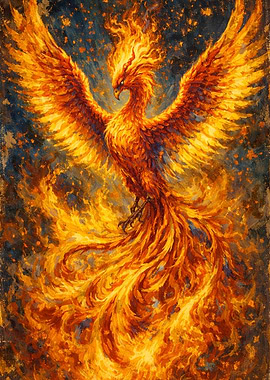 Fiery Phoenix Rising from Flames