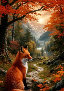 Fox in Autumn Forest Landscape