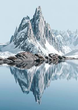 Snowy Mountain Reflection in Lake