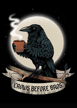 Raven Drinking Coffee Under the Moon