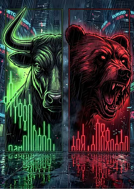 Bull vs Bear Stock Market Art