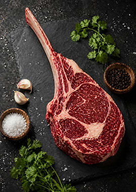 Raw Tomahawk Steak with Seasonings