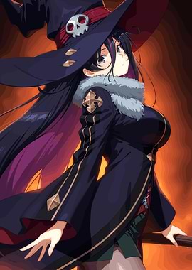 Anime Witch with Skull Hat