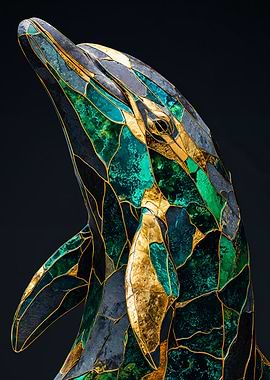 Emerald Gold Kintsugi Dolphin Art