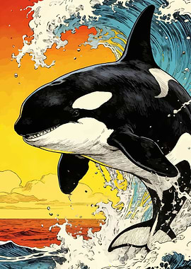 Orca Whale Leaping Through Waves
