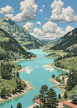 Alpine Lake Landscape Painting