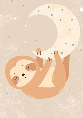 Cute Sloth Hanging on Moon
