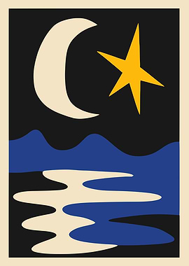 Abstract Night Landscape with Moon and Star