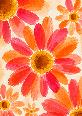 Daisy Floral Wall Art - Retro Mid Century Modern Botanical Decor