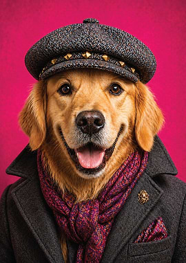 Dapper Dog in Hat and Scarf
